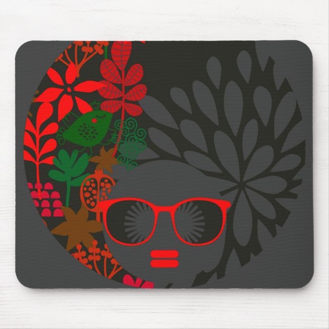 Afro Diva Rot Grün Schiefer Schwarz Mousepad (Vorne)
