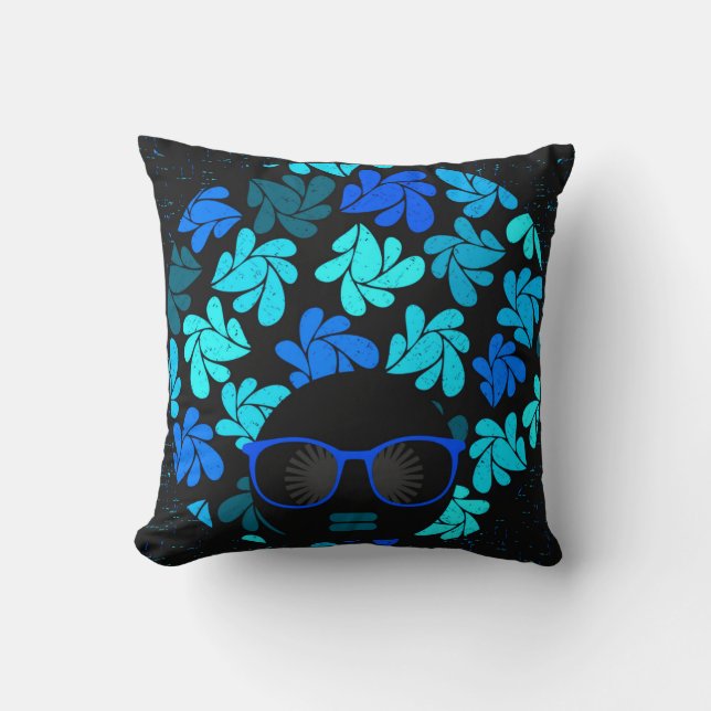 Afro Diva Turquoise Blue & Black Pillow Kissen (Vorderseite)