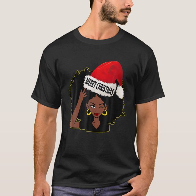 Afro Diva Winking Eye Frohe Weihnachten Melanin Qu T-Shirt (Vorderseite)
