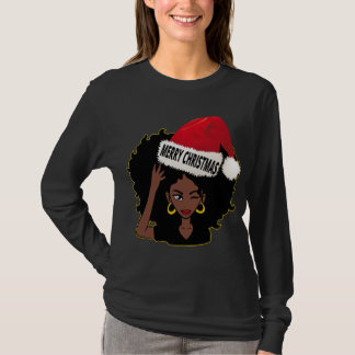 Afro Diva Winking Eye Frohe Weihnachten Melanin Qu T-Shirt