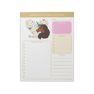 Afro-Einhorn   Einzigartiges Herz-Design Notizblock