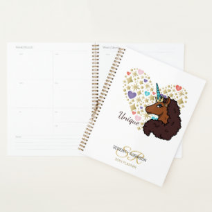 Afro-Einhorn Einzigartiges Herz-Design Planer