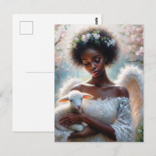 Afro Engel mit Lamm Postkarte
