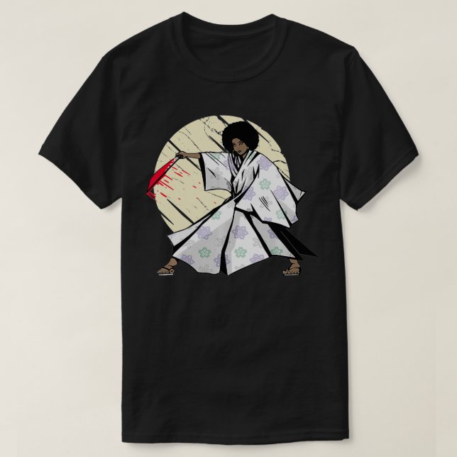 Afro Female Samurai Black Warrior  T-Shirt (Design vorne)