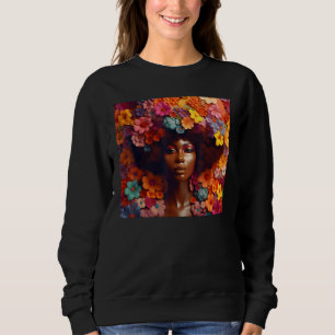 Afro-Frau Blumen Schwarz Königin Melanin Aufgeblas Sweatshirt