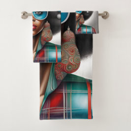 Afro Frau elegante und bizarre Urlaubsstimmung Badhandtuch Set