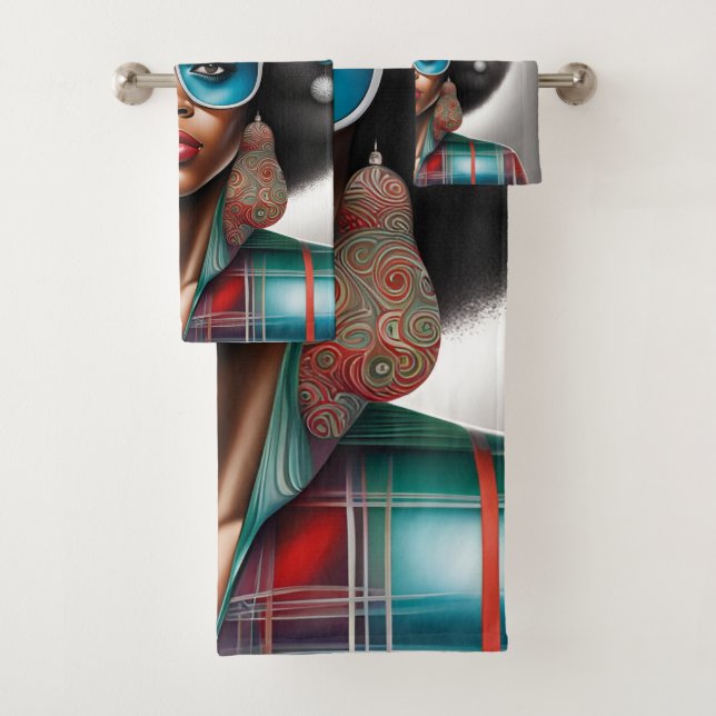 Afro Frau elegante und bizarre Urlaubsstimmung Badhandtuch Set (Insitu)