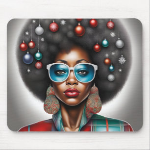 Afro Frau elegante und bizarre Urlaubsstimmung Mousepad