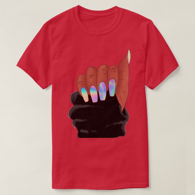 Afro Frau Hand mit Holograph Nägeln T-Shirt (Design vorne)