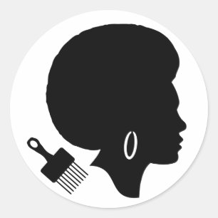 AFRO FRAU IN SCHWARZ UND WEISS RUNDER AUFKLEBER