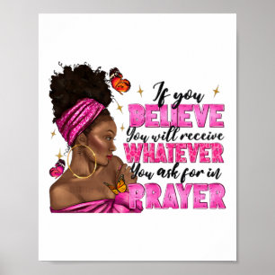 Afro-Frau Puff-Bun und Religion Glaube Gebet Juni Poster
