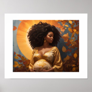 Afro-Frau Schwangerschaft Mutterschaft Kinderzimme Poster