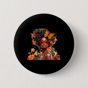 Afro Frauen Blumen Schmetterling Latina Afrikanisc Button
