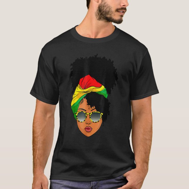 Afro Frauen Kopftuch Nubian Melanin Popping Black T-Shirt (Vorderseite)