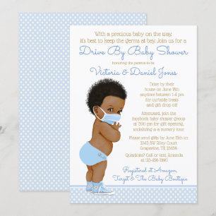Afro-Frisur-Junge mit Maske Drive-By-Baby-Party Einladung