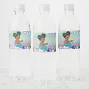 Afro-Frisur-Juwel-Meerjungfrau-Baby-Shower Wasserflaschenetikett