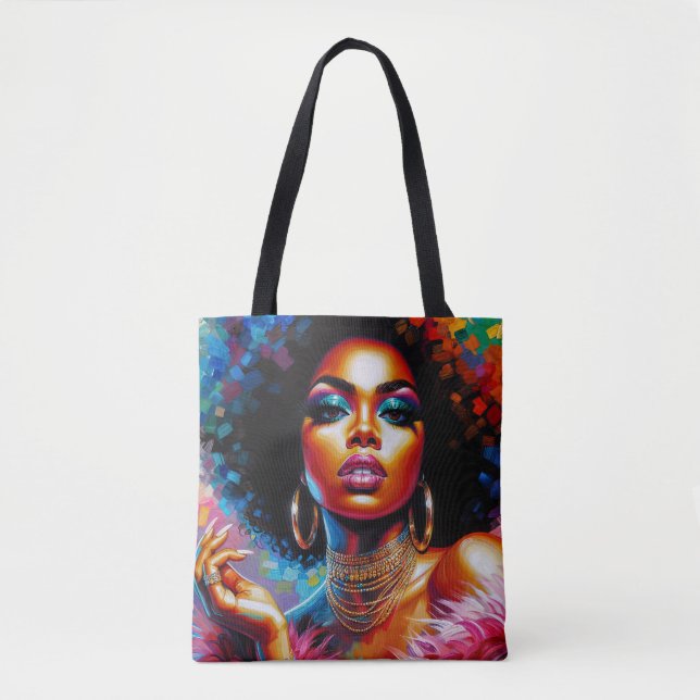 Afro Glam Tote Bag mit schwarzem Pop aus den 1970e (Vorderseite)
