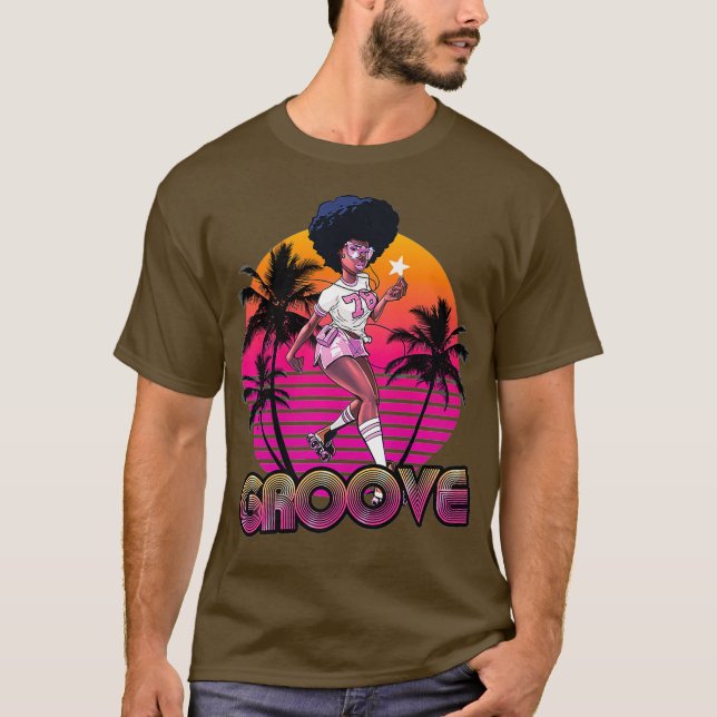 Afro Groove Roller Skate Retro 80er 70er Disco T-Shirt (Vorderseite)