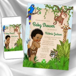 Afro-Haar-Junge-Safari-Baby-Shower-Einladung Einladung