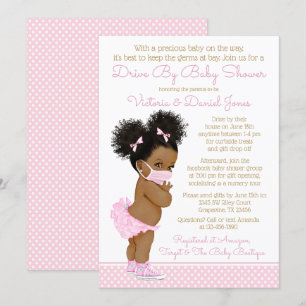 Afro Hair Baby Girl mit Maskenantrieb mit Babydusc Einladung
