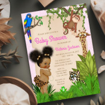 Afro Hair Baby Girl Safari Babydusche