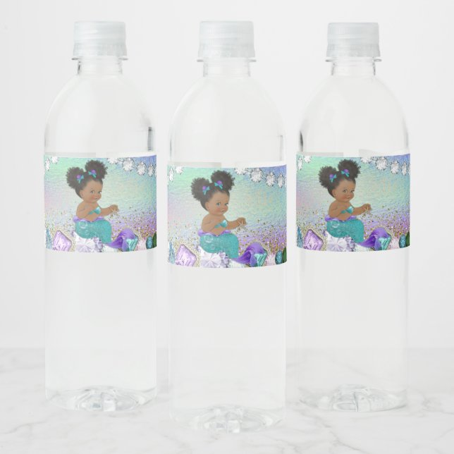 Afro Hair Jewel Mermaid Babydusche Wasserflaschenetikett (Flaschen)