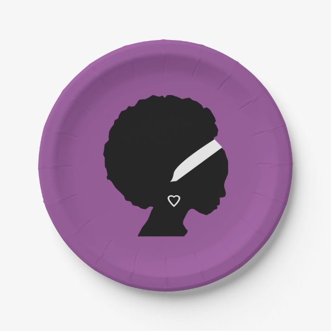 Afro Hair Lila Pappteller (Vorderseite)