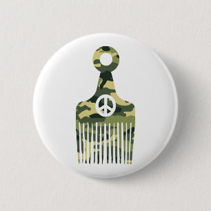 Afro Hair Peace Camouflage Button