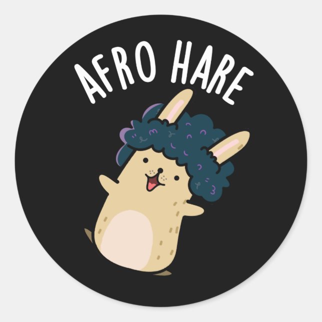 Afro Hare Funny Rabbit mit Afro Puck Dark BG Runder Aufkleber (Vorderseite)