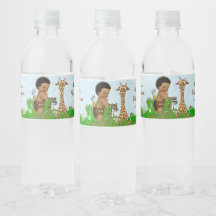 Afro-Jungen-Safari-Baby-Shower-Wasserflaschen-Etik