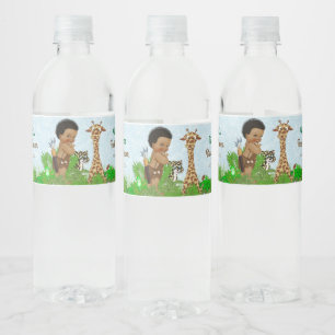 Afro-Jungen-Safari-Baby-Shower-Wasserflaschen-Etik Wasserflaschenetikett