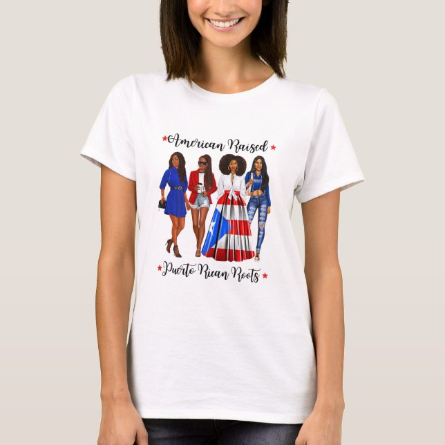 Afro Latina American Raised Puerto Rican Roots Ric T-Shirt (Vorderseite)