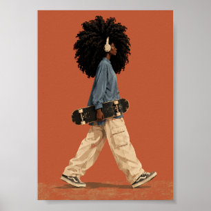 Afro-Mädchen Skateboard Streetwear Urbane Mode Sch Poster