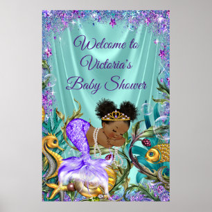 Afro-Meerjungfrau-Baby-Shower-Willkommensschild Poster