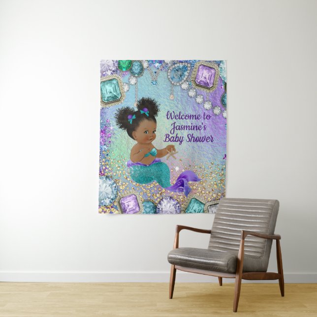 Afro Mermaid Baby Shower Banner Hintergrund Wandteppich (Beispiel)