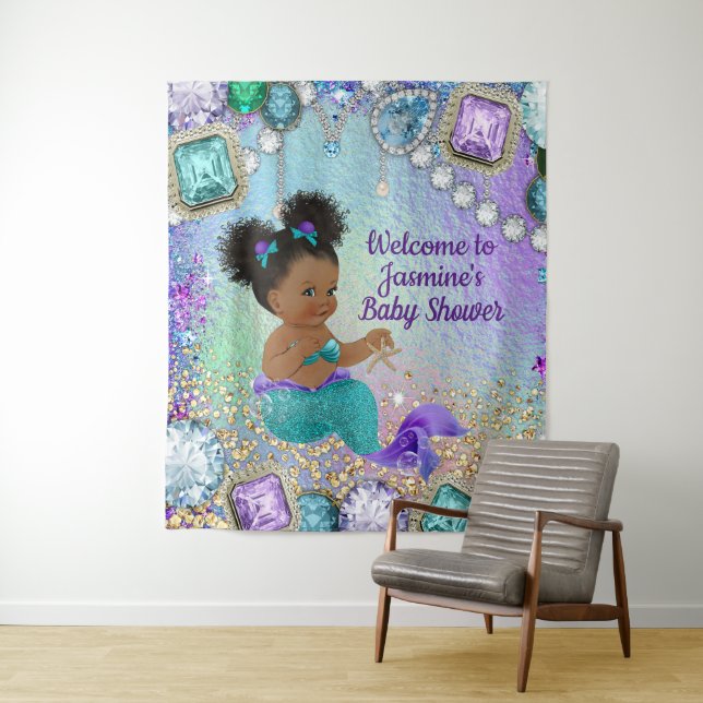Afro Mermaid Babydusche Hintergrundbanner Wandteppich (Beispiel)
