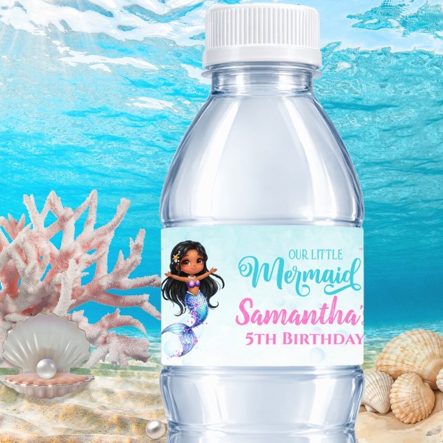 Afro mermaid Birthday Party - Under the Sea Splish Wasserflaschenetikett (Von Creator hochgeladen)