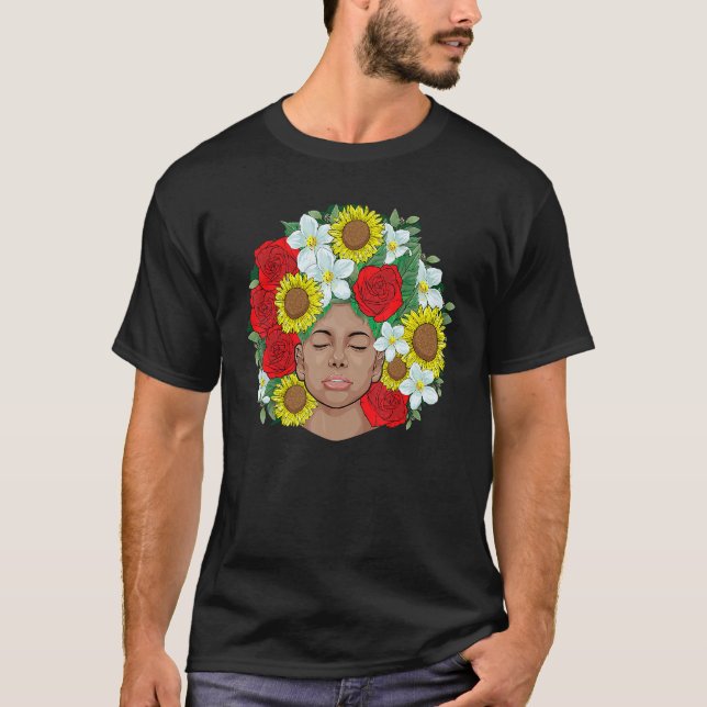Afro Natural Black Hair Kind Prix Melanin Blume T-Shirt (Vorderseite)