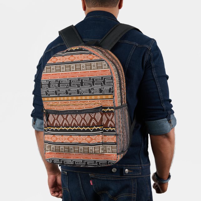 Afro Pop Brown Mudcloth Inspiriert Print Bedruckter Rucksack (Insitu (Modell))