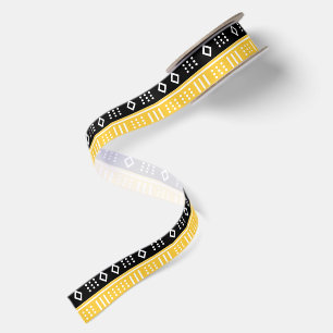 Afro Pop Modern Mud Cloth Schwarz, Weiß & Gold Satinband