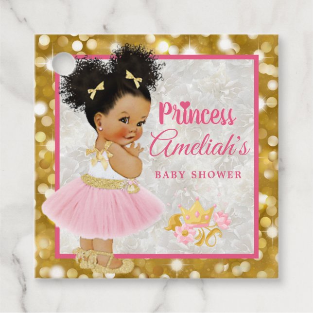 Afro Princess Ballerina Baby Girl Pink|Gold Extrav Geschenkanhänger (Vorderseite)