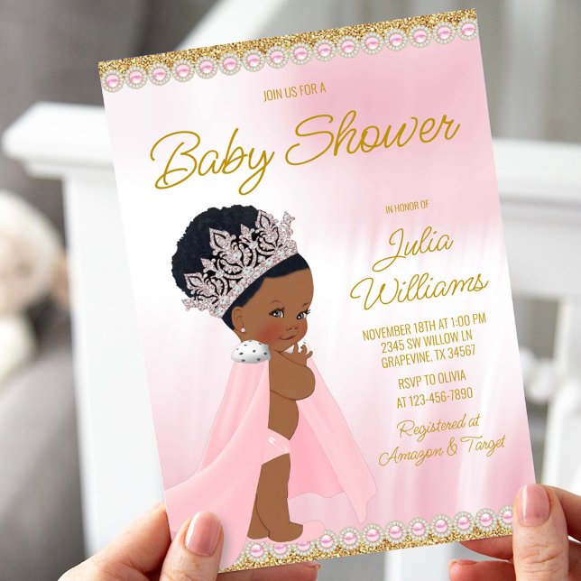 Afro Princess Pink Gold Baby Dusche Einladung (Von Creator hochgeladen)