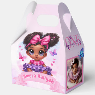 Afro Puff Baby Girl Butterfly Foto 1. Geburtstag Geschenkschachtel