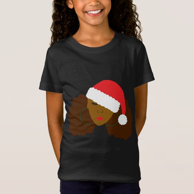 Afro Puff Black Woman Weihnachtsmannmütze Natural  T-Shirt (Vorderseite)
