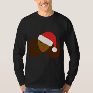 Afro Puff Black Woman Weihnachtsmannmütze Natural  T-Shirt
