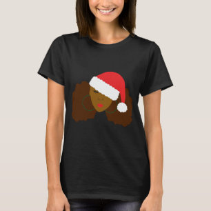 Afro Puff Black Woman Weihnachtsmannmütze Natural T-Shirt
