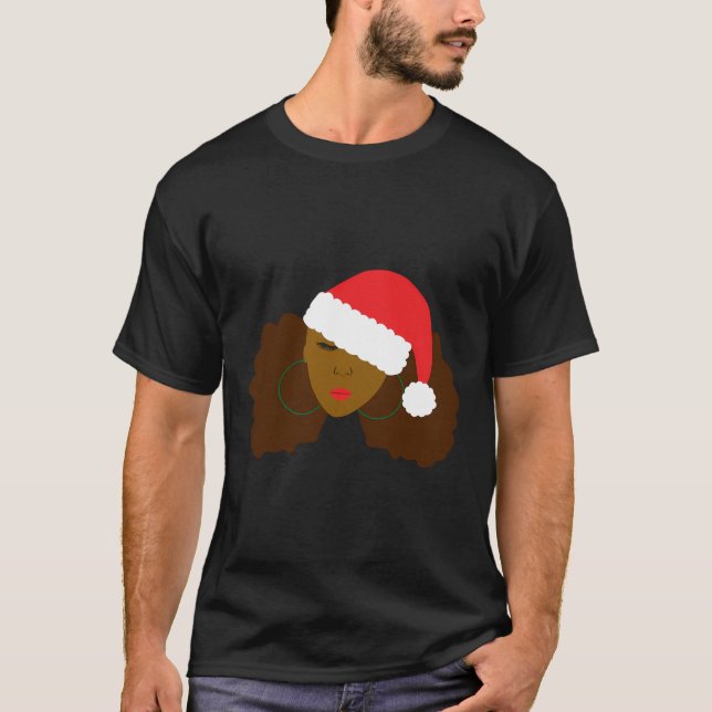 Afro Puff Girl Weihnachtsmannmütze Naturhaar Weihn T-Shirt (Vorderseite)