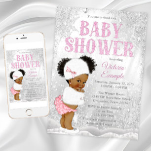 Afro Puff Girl Winter Wonderland Baby Shower Einladung