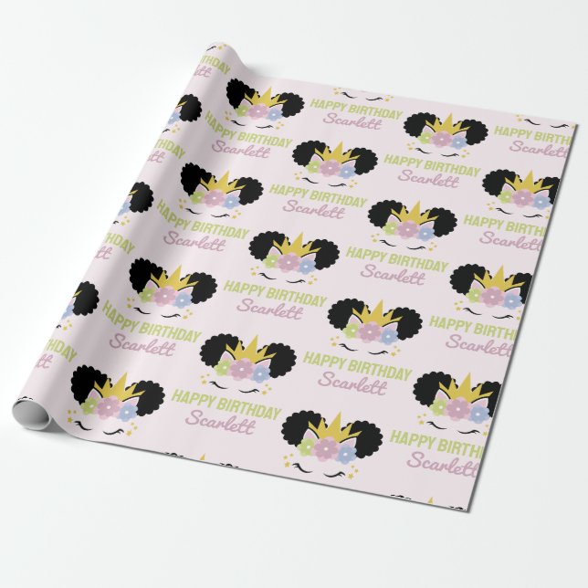 Afro Puff Unicorn Afro American Birthday Party Geschenkpapier (Ungerollt)