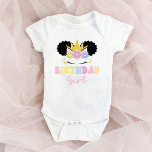 Afro Puff Unicorn Geburtstags Girl Party Outfit Baby Strampler